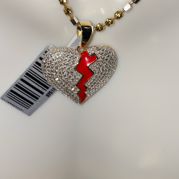 10k gold vermeil Genuine real diamond broken heart diamond pendant NOT CZ Gift - Picture 4 of 6